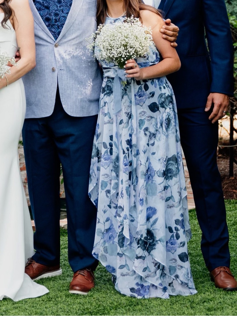 R & M Richards Blue Tiered Floral Maxi Dress